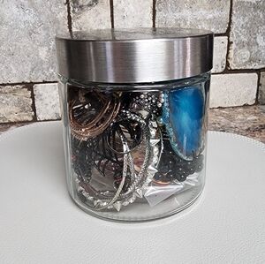 Glass Jar with Assorted Jewelry